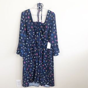 Eloquii Floral Flare Sleeve Dress Halter Necktie